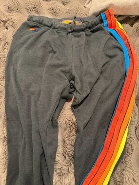 Aviator Nation Charcoal Sweatpants with Rainbow Side Stripes